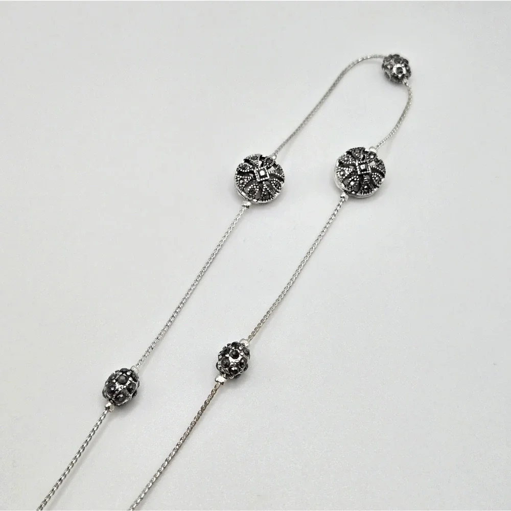 Vintage Trifari Necklace Silvertone Medallion Charm Long Chain Classic Retro 30